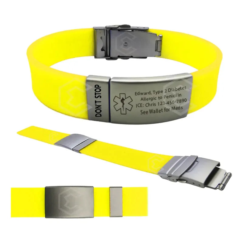 Pulsera Identificación Personalizada Emergencia Grabadoláser Amarillo Fosfo