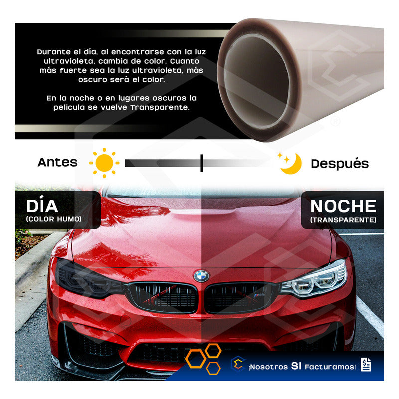 Película Protectora Ppf Fotocromático Faros Rollo 30cm X 1mt