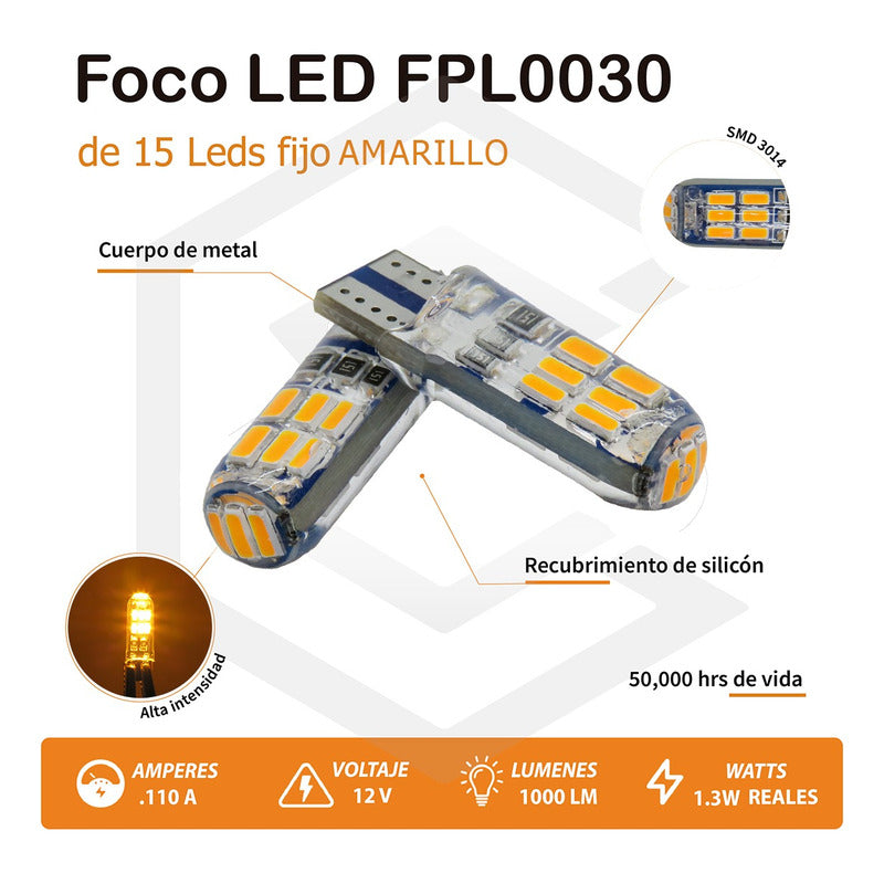 Kit De 10 Focos De Pellizco T10 15 Leds Encapsulado 3014 12v