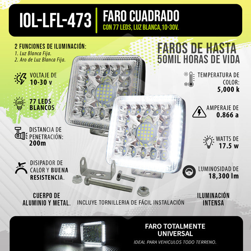 Par De Faros 77 Leds Auxiliares Luz Fija Aro De Luz 10-30v
