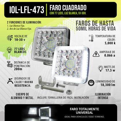 Par De Faros 77 Leds Auxiliares Luz Fija Aro De Luz 10-30v