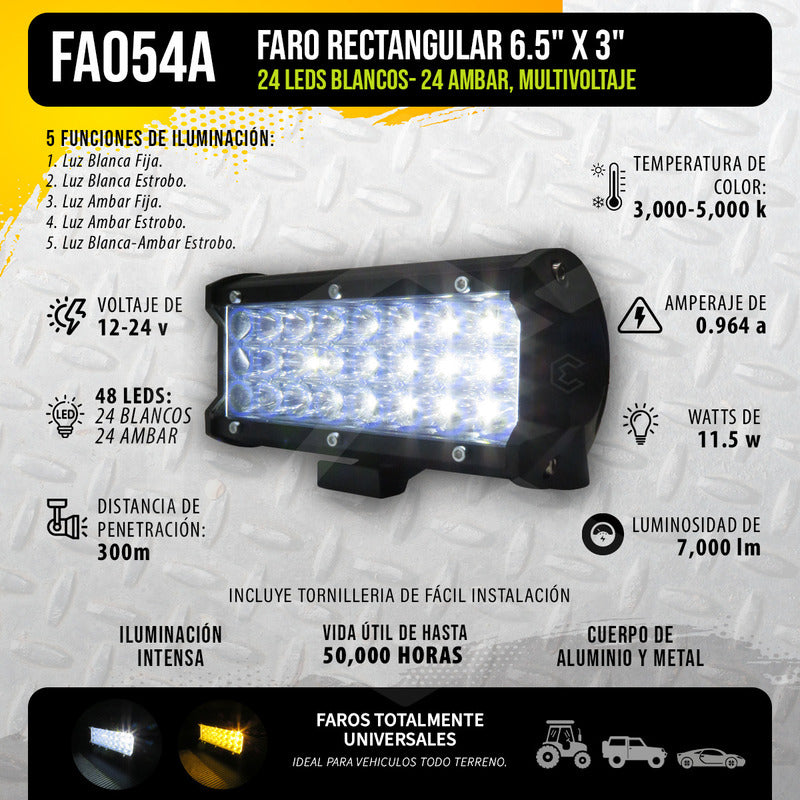 Faro Barra 48 Hiper Led Aux Bicolor Fijo Estrobo 6'' 12-24v