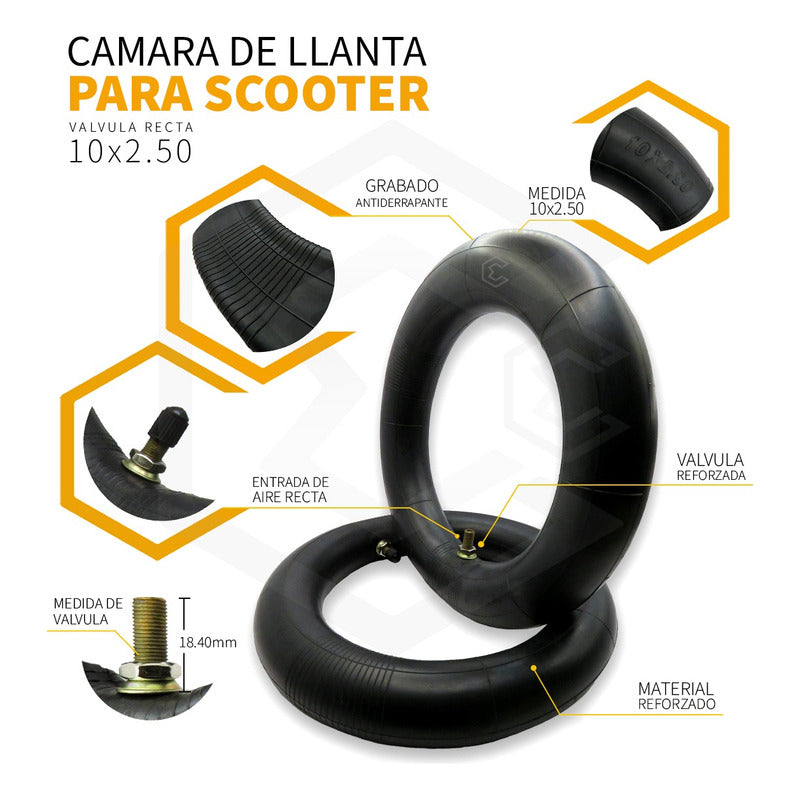 Cámara Para Llanta 10x2.5 Pulgadas Scooter Eléctrico Recto T Schrader