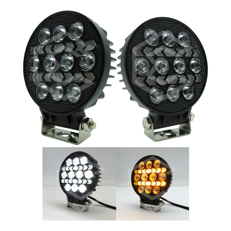Par Faros 16 Leds 10 Lupas Bicolor 3 Funciones Flecha 12-24v