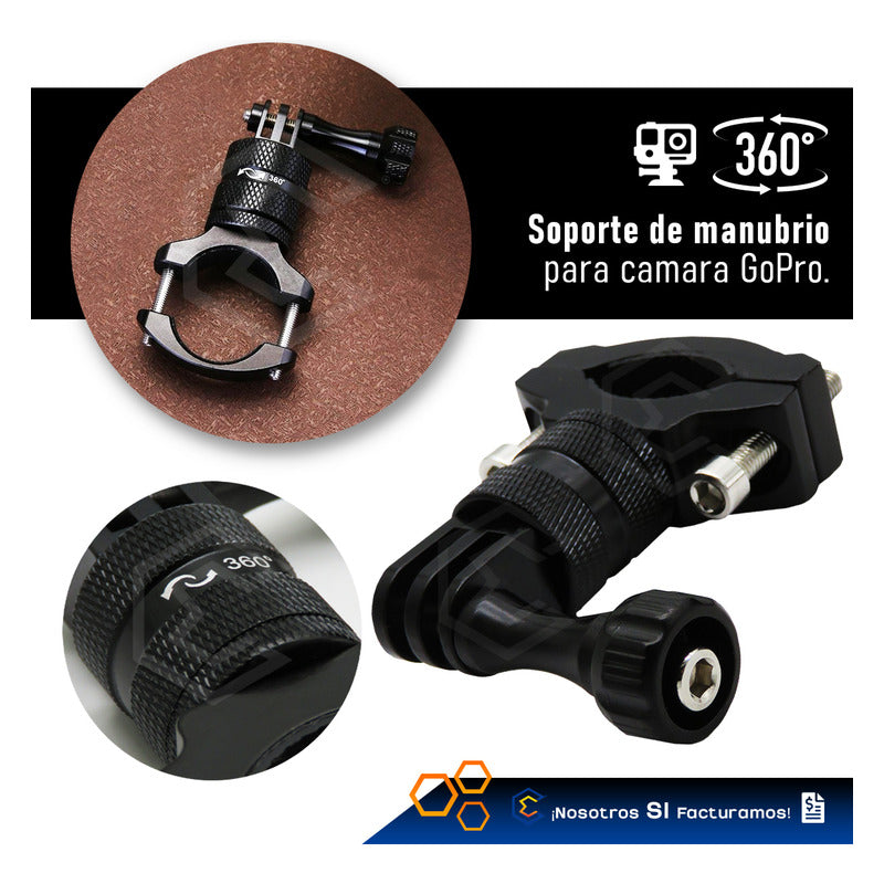 Soporte Manillar Giratorio 360° Aluminio Para Gopro Insta360 Negro