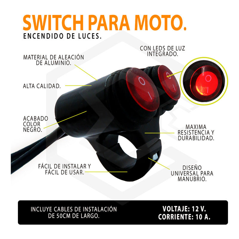 Switch Para Moto Doble Interruptor Para Luces Con Luz 1 Paso