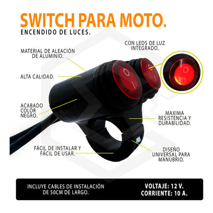 Switch Para Moto Doble Interruptor Para Luces Con Luz 1 Paso