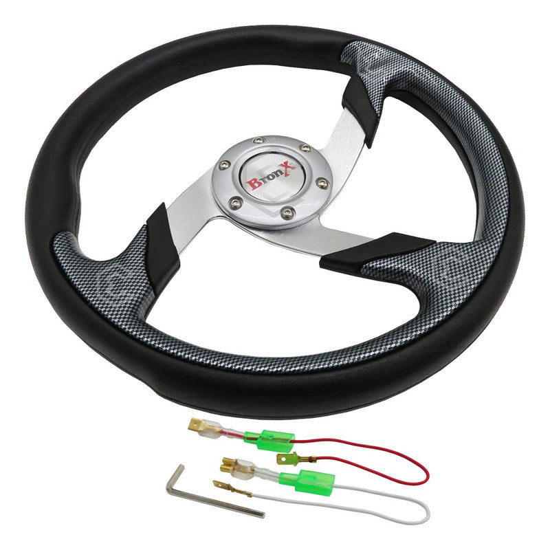 Volante Deportivo Universal Metal Fibra De Carbon Con Negro