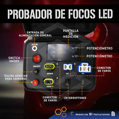 Tester Probador De Focos Faros Barras Led Estuche Portátil Gris