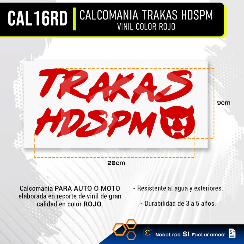 Calcomanía Trakas Hdspm Sticker Vinil Auto Moto 20cm X 9cm