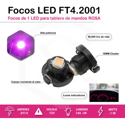 Kit 4 Focos Led T4.2 10 Mm Clúster Para Tablero Fija 12v