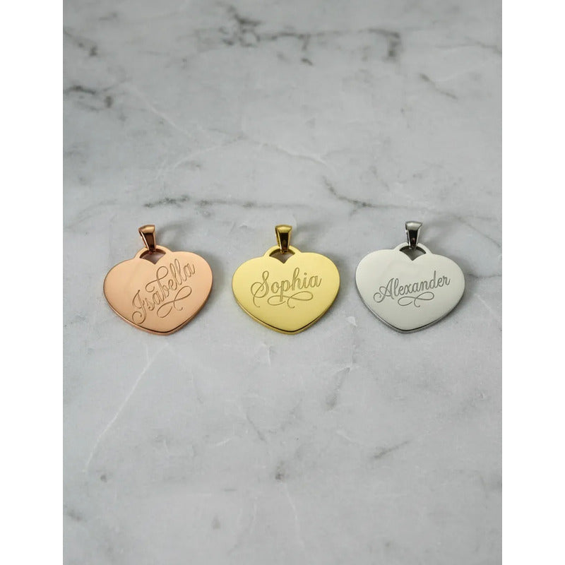 Collar Dije Corazón Dorado Personalizado Grabado Láser Acero Dorado