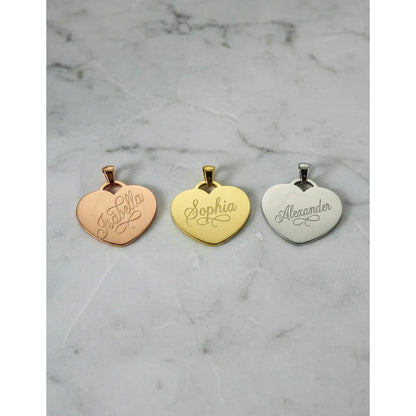 Collar Dije Corazón Dorado Personalizado Grabado Láser Acero Dorado