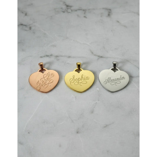 Collar Dije Corazón Dorado Personalizado Grabado Láser Acero Dorado