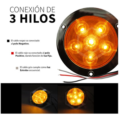 2 Plafón 6led Redondo Luz Trasera Camión Estrobo Stop 12-24v