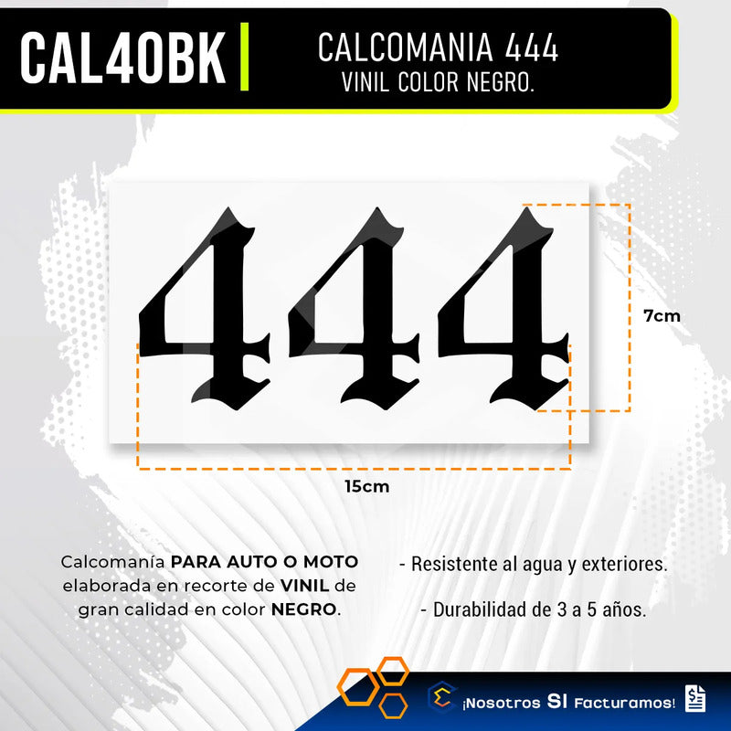 Calcomanía 444 Número De Ángel Negro Sticker Vinil Auto 15cm