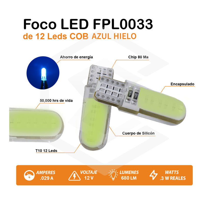 Kit De 10 Focos De Pellizco T10 12 Leds Cob Chip 80 Ma 12v