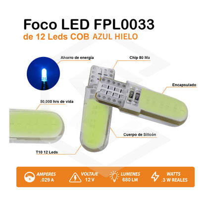 Kit De 10 Focos De Pellizco T10 12 Leds Cob Chip 80 Ma 12v