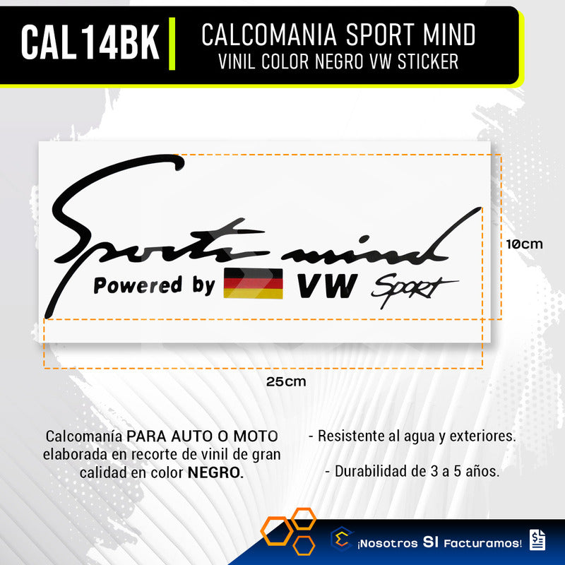 Calcomanía Sport Mind Vw Sticker Vinil Auto Moto 25cm X 10cm