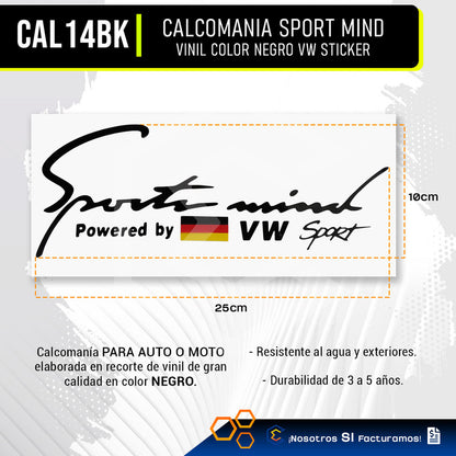Calcomanía Sport Mind Vw Sticker Vinil Auto Moto 25cm X 10cm