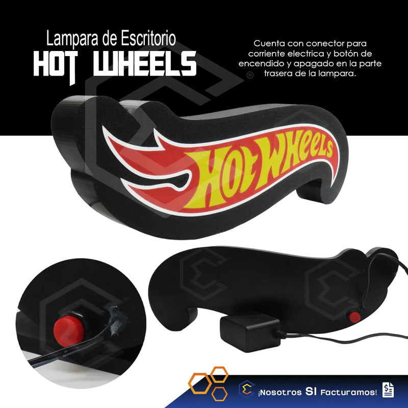 Lampara Led Hot Wheels Escritorio Decoración 30cm 3d Petg Negro