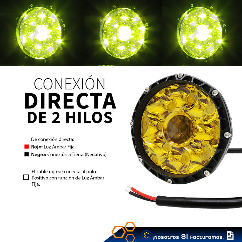 Par De Faros 9 Leds Redondo Con Lupa Luz Fija 5 PuLG 12-24v