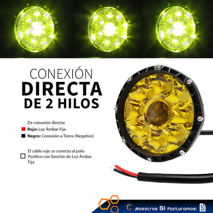 Par De Faros 9 Leds Redondo Con Lupa Luz Fija 5 PuLG 12-24v