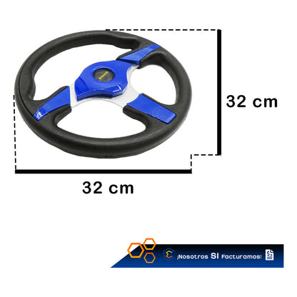 Volante Deportivo Universal De Metal Con Acabado Azul 33cm