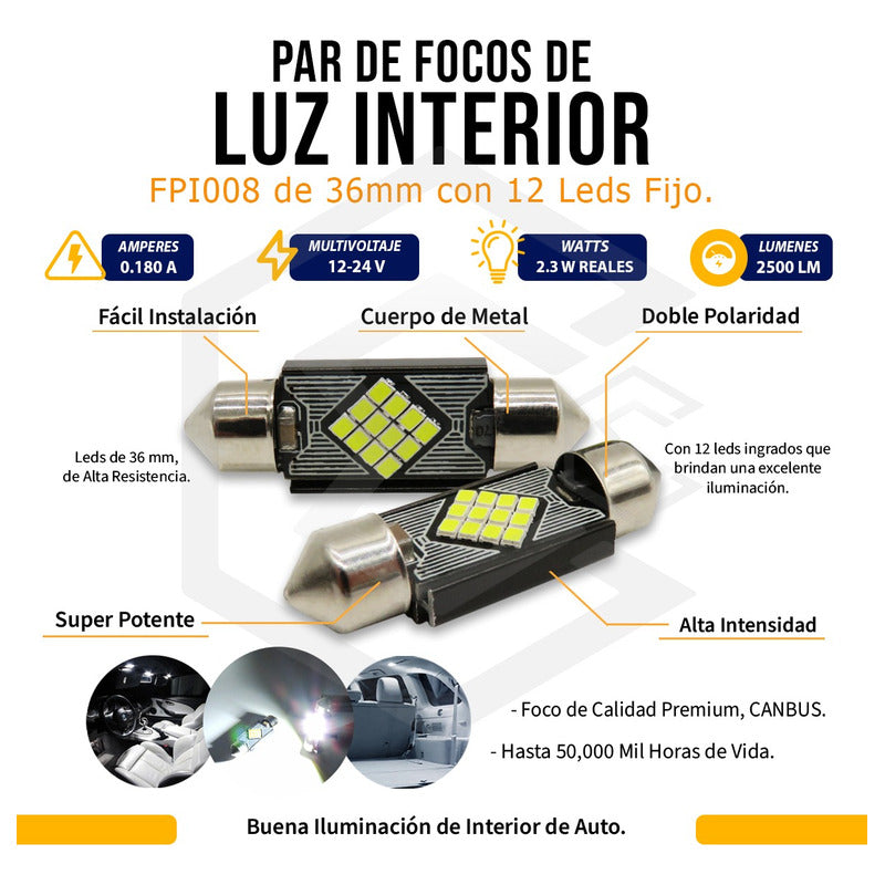2 Focos 12 Led Canbus C10w Festoon Fusible Interior 12/24v