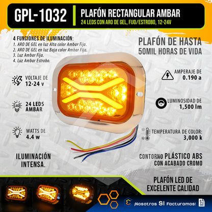 Par De Plafon 24 Leds Rectangular Aro Gel 4 Funciones 12-24v