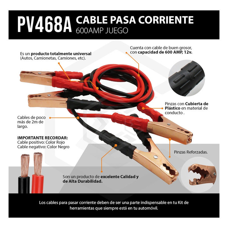 Juego De Cables Pasa Corriente Universal Reforzados 600amp