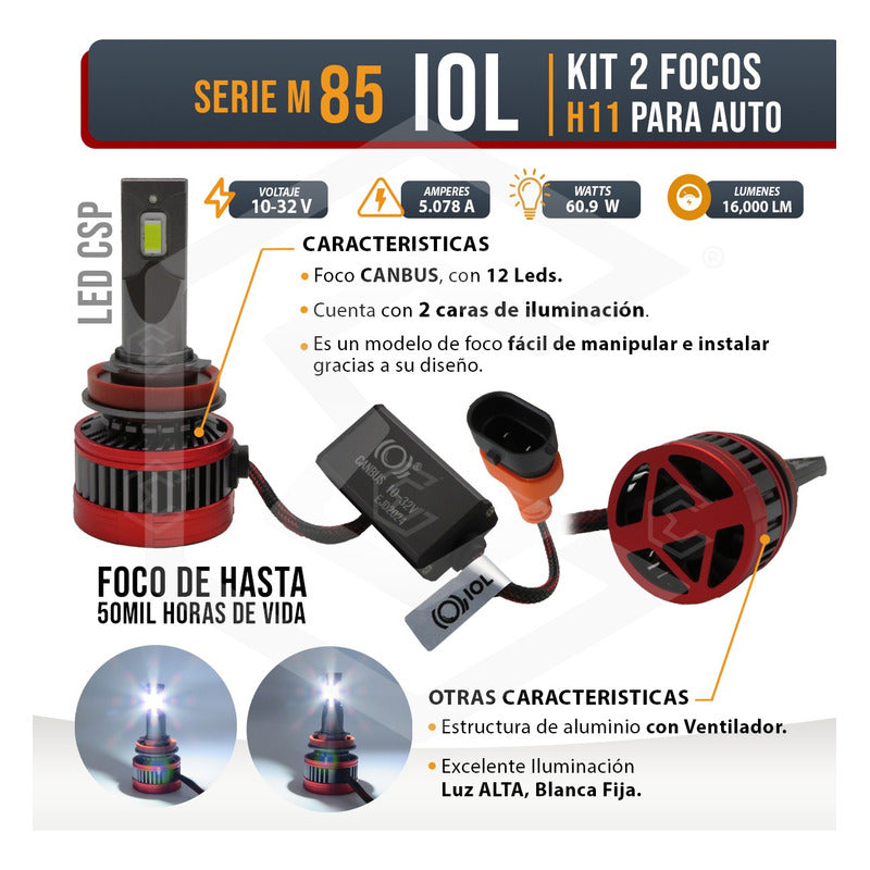 Kit 2 Focos Led H11 Csp Canbus Ventilador Alta Baja 16000lm H11