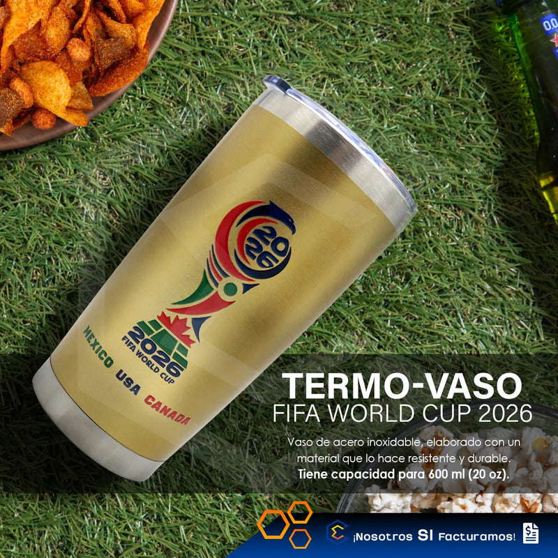 Termo Vaso Fifa Copa Del Mundo 2026 600ml Acero Inoxidable Dorado