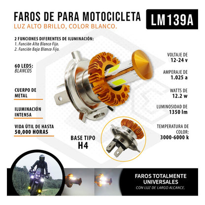 Foco De Carro/moto H4 2 Polos Ba20d Con Luz Led 4 Caras 15w