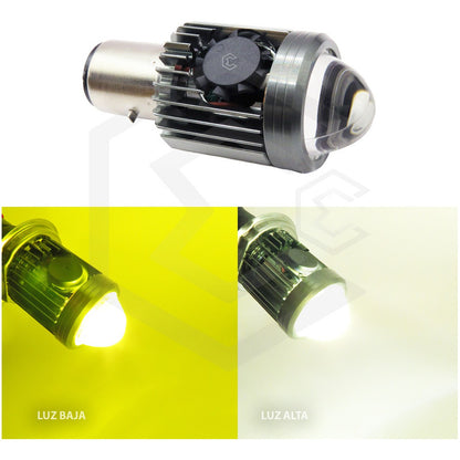 Foco Moto H4 Lupa Con Ventilador Ba20d Bicolor 6 Leds Csp T