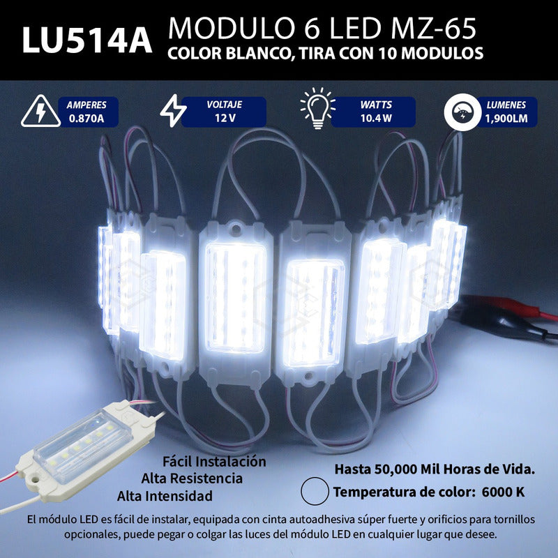 10 Módulo Rect 6led Mz-65 Alta Intensidad Color A Elegir 12v