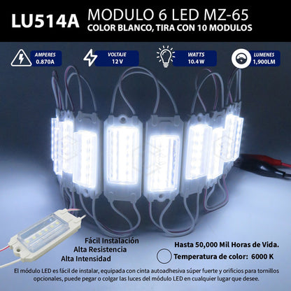 10 Módulo Rect 6led Mz-65 Alta Intensidad Color A Elegir 12v