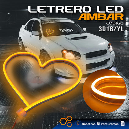 Figura Corazon Led Luz Neon Parabrisas Chupón Grande26cm 12v