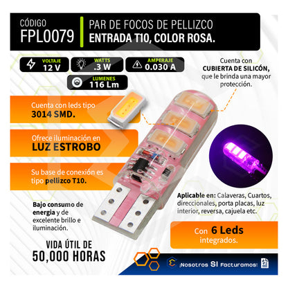 Par De Focos De Pellizco 6 Leds Smd T10 Gel Luz Estrobo 12v