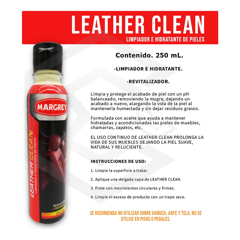 2 Limpiador E Hidratante De Piel Leather Clean Margrey 250ml