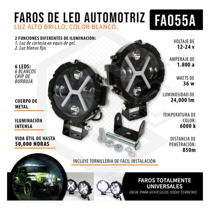 Faro De Led Auxiliar Luz Blanca En X 24000lm  6 Led 12-24v