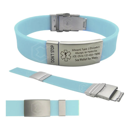 Pulsera Identificación Personalizada Emergencia Grabadoláser Azul Cielo