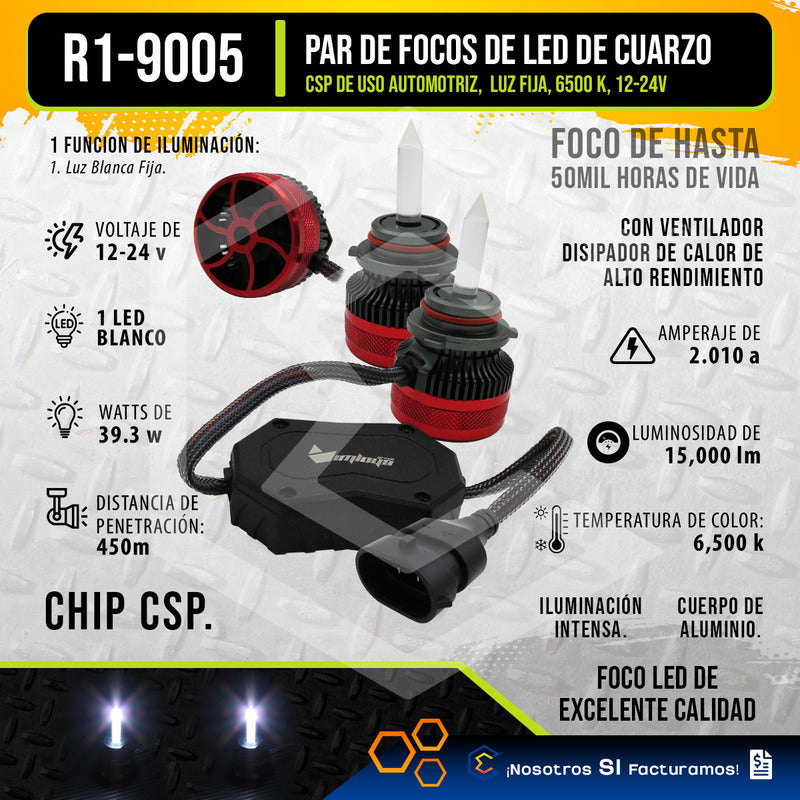 2 Focos Led 9005 Cuarzo Ventilador Alta Baja 15,000lm 12-24v 9005