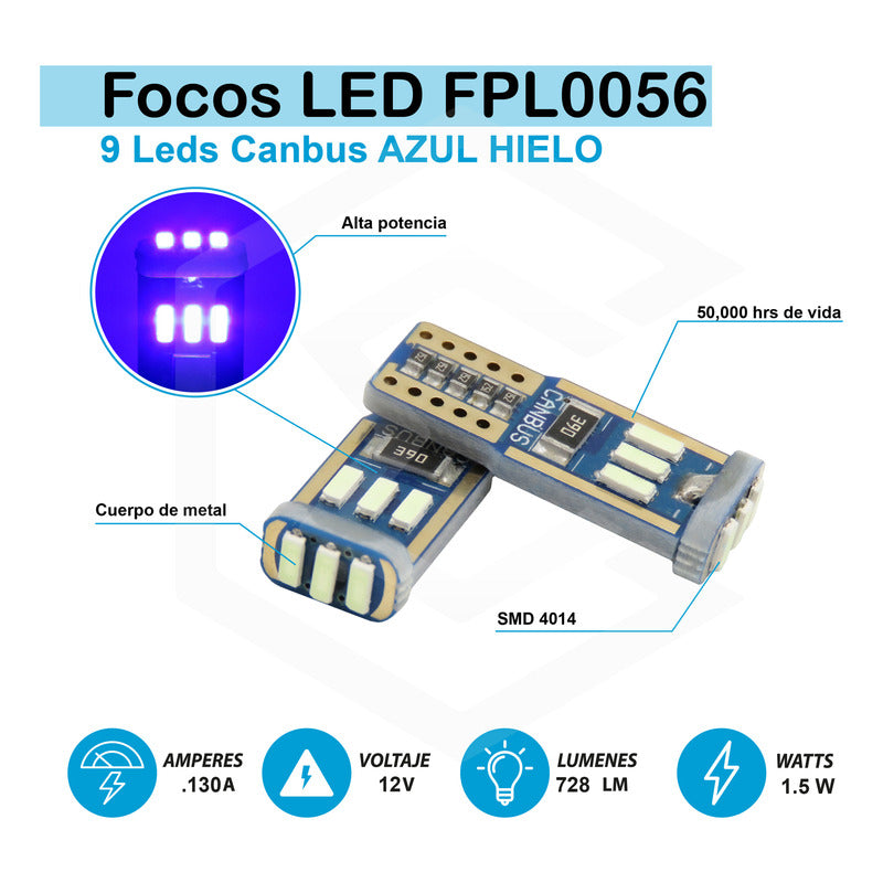 Kit 10 Focos De Pellizco T10 9 Leds Canbus No Error 4014 12v