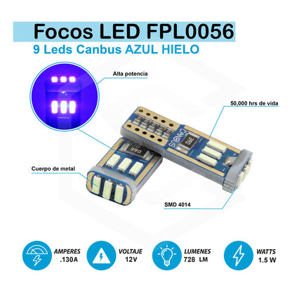 Kit 10 Focos De Pellizco T10 9 Leds Canbus No Error 4014 12v