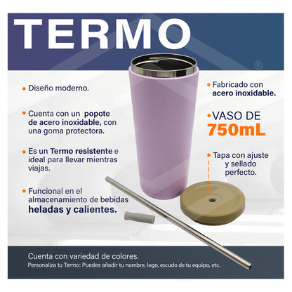 Termo Vaso Personalizado Nombre Logo Láser 750ml Acero Inox