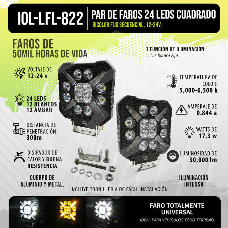 Par De Faros 24 Leds Bicolor Fijo Secuencial 12-24v