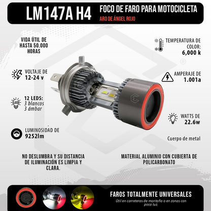 Foco De Carro Moto H4 Csp Led Bicolor Ojo Angel 2 Caras 22w