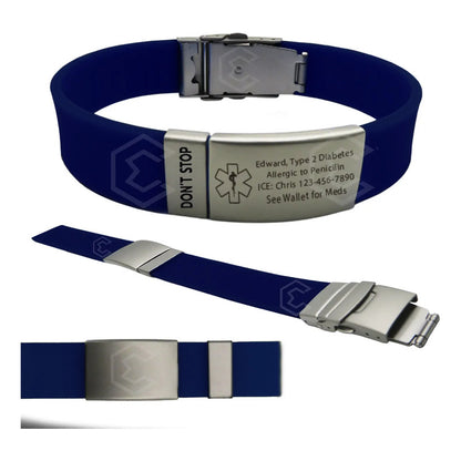 Kit 4 Pulsera Identificación Personalizada Emergencia Láser Azul Marino