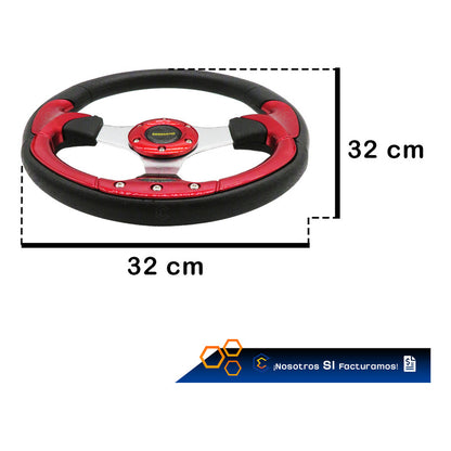Volante Deportivo Universal De Metal Rojo Con 9 Pernos 32cm